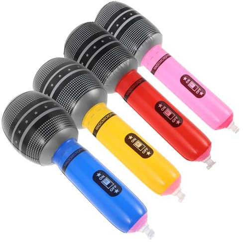 Didiseaon 4 pièces Microphones Gonflables Simulés Accessoires de Fête Musicaux Jouets Colorés pour Événements Thématiques et Karaoké