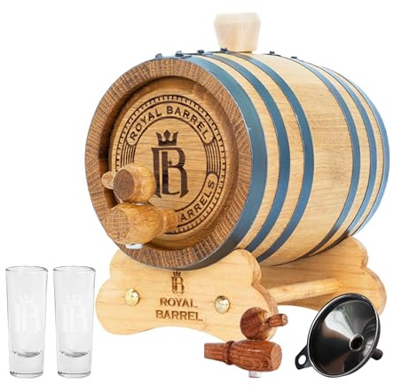 American Oak Barrel with Black Hoop | Functional for Aging Whiskey, Wine, or Spirits – Premium Finish in Dark Wood Tone – Ideal for Craft Beverages, Home Décor | ROYAL BARREL (1 Liter)