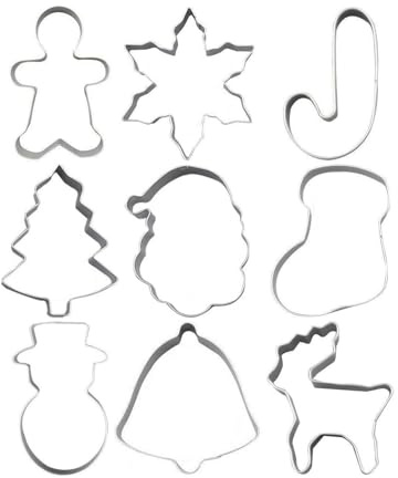 Set di 9 stampini in acciaio inossidabile per biscotti natalizi - Forme: pupazzo di neve, Babbo Natale, albero di Natale, fiocco di neve, ecc. - Per pasticceria e cucina fai da te