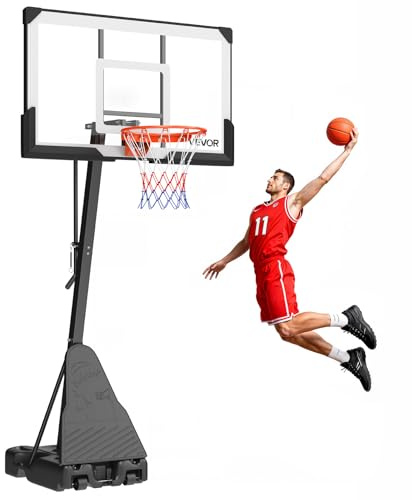 VEVOR Portable Basketball Stand, 7.55 to 10 ft Height Adjustment Basketball Hoop & Goal, Basketballs Hoop Outdoor with 54 inch PC Backboard for Kids, Adults in Schools, Parks, Forward-Tilting Design