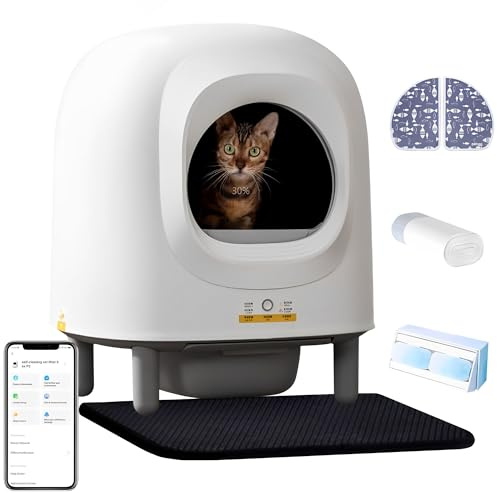 56L automatisk kattsandbricka APP-styrd radarskydd luktisolering kattsandsrobot med matta for flera katter(White 2)