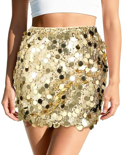 XquiziFit Paillettenrock Mini für Damen Glitzernder Sexy Micro Rock Party Oder Nachtleben