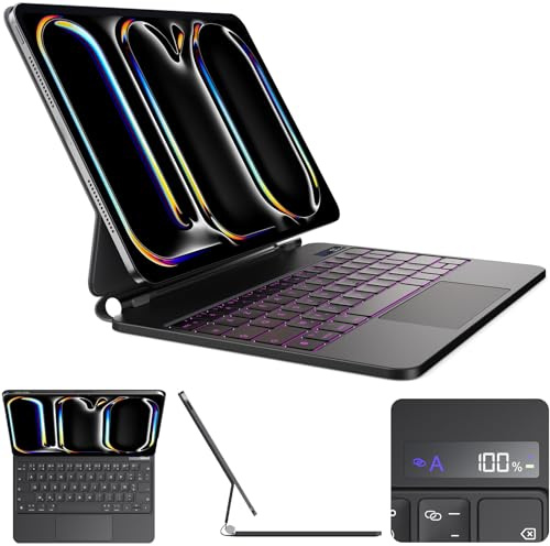 CSZZACME Clavier AZERTY Épuré pour iPad Pro 11 Pouces M5 2025 & M4 2024 avec Trackpad Multitâche,Rétro-éclairage,Touches Raccourci,Fixation Magnétique,Noir