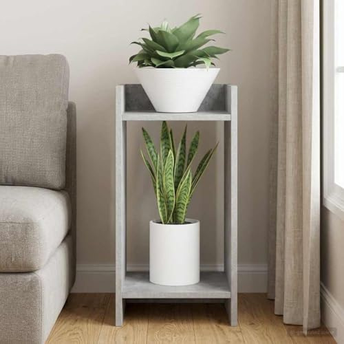 Runheo Support pour plantes - Gris béton - 30 x 30 x 60 cm - En bois - Avec 2 étagères - Peu encombrant - Pour salon, intérieur et balcon - Comme étagère à plantes, banc de fleurs, escalier à fleurs
