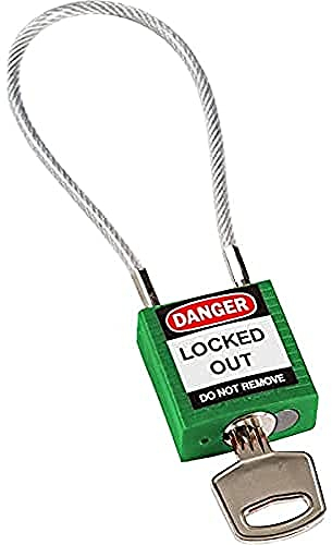 Brady Lucchetto con Cavo Compatto Confezione da 1 - Lucchetto di Sicurezza Lockout Tagout - Chiavi Diverse - 32mm x 35mm x 16mm - Lunghezza del Cavo 400mm, Blu