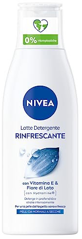 NIVEA Latte Detergente Idratante da 200 ml, Latte Detergente Viso ad Azione Struccante Ideale Anche per Trucco Waterproof, Arricchito con Acqua Purificata e Fiori di Loto