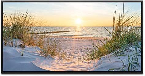 Sonnenuntergang an der Ostsee ca. 130x70cm Wandbild inklusive Schattenfugenrahmen schwarz - Panorama Leinwand Bild XXL Format Wandbilder Wohnzimmer Wohnung Deko Kunstdrucke
