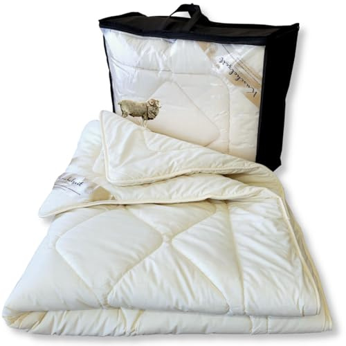 Meivita Merino Schaf-Schurwoll Winterdecke in 135x200 cm Schurwoll Winterbett Duo-Bett Duo-Steppdecke Winter Bettdecke