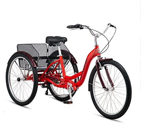 Schwinn Meridian Adult Tricycle, 26 Inch Bike for Women and Men, 7-Speed Adult Trike, Low Step-Through Frame, Springer Cruiser Seat, Upright Riding Position, Bike with Basket, Tricycle for Adults