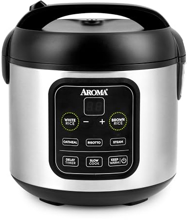 Aroma Housewares ARC-994SB Rice & Grain Cooker Slow Cook, Steam, Oatmeal, Risotto, 8-cup cooked/4-cup uncooked/2Qt, Stainless Steel