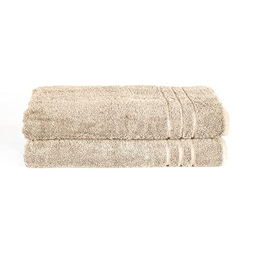 Komfortec Asciugamani 2 per Sauna 80x200 cm in 100% Cotone,470 g/m², Asciugamano Doccia Grande, Morbido, Asciugatura Rapida, Beige