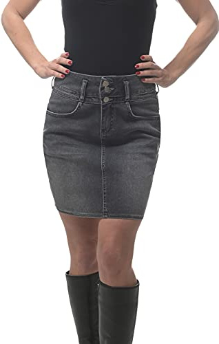 ROCK-IT Apparel Damen Jeansrock - Figurbetont hohe Taille - Jeansstoff Weich und elastisch - Gehschlitz hinten - Größen 34-42 - Farbe Schwarz 36