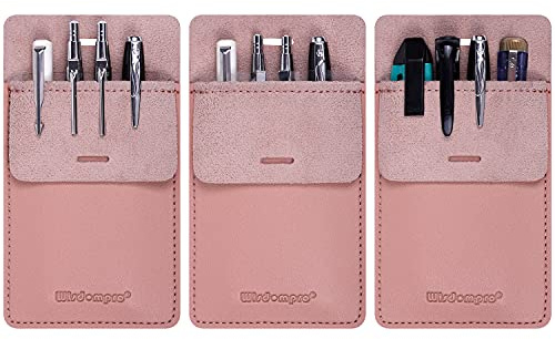 Wisdompro Tasca protettiva in pelle 3 pezzi portapenne per camicie, cappotti da laboratorio, pantaloni, rosa, 12 x 9 cm (interni) / 16 x 9 cm (esteri), Ecopelle sottile