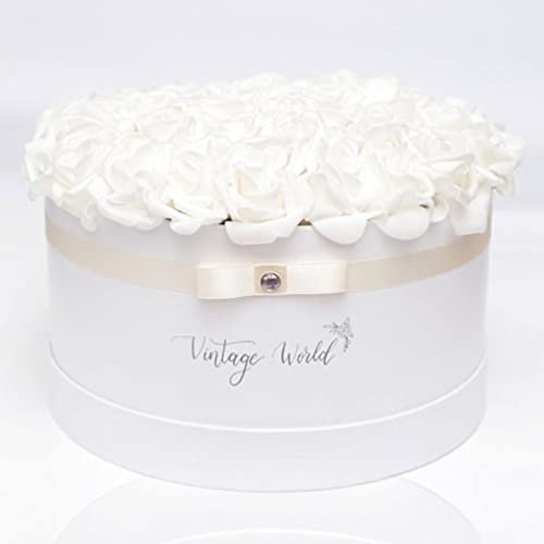 Vintage World Infinity London Handgemachte Rosenbox, 35 Rosen, Geschenkidee, lange haltbar, weiß