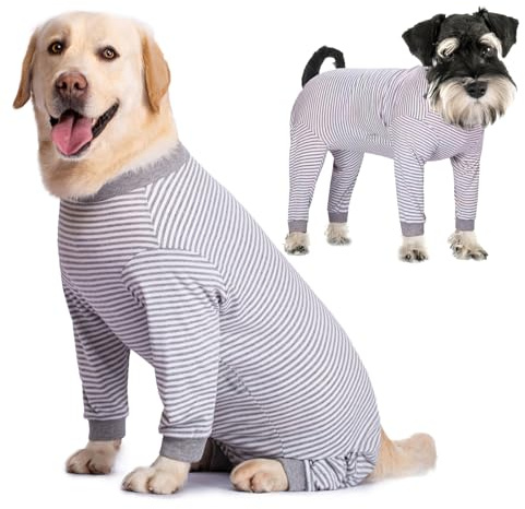 Yeapeeto Einteiler für Hunde, zur Erholung, für große und mittelgroße Hunde, Schlafanzug, Ganzkörper für Haarausfall, Allergien, Anti-Lecken, Wundschutz, Kegel-Alternative (XL, Grau)
