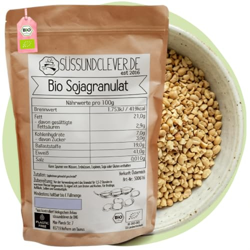 süssundclever.de® Bio Soja Granulat | veganer Fleischersatz | 5,0 kg (5 x 1,0 kg) | Sojagranulat | Sojabohnen geröstet & geschrotet | ökologisch-nachhaltig abgepackt