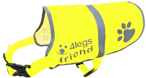 Gilet de sécurité réfléchissant léger avec Trou pour Laisse - 5 Tailles - Sangles réglables à Boucle, Haute visibilité - Protège Votre Chien des Voitures et des Accidents de Chasse (Large, Jaune)
