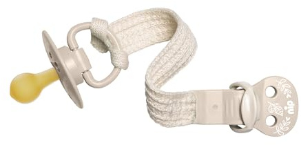 nip Schnullerband aus 100% Bio-Baumwolle Schnullerkette mit Clip, braun