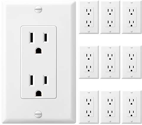 [10 Pack] DEWENWILS Decorator Receptacle Outlet with Wall Plate, 15 Amp Standard Electrical Wall Outlet, Non-Tamper Resistant, UL Listed, White