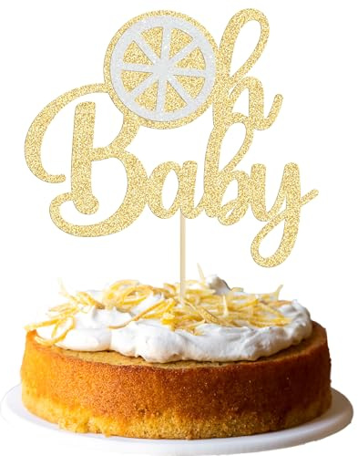 Gyufise 1Pcs Lemon Oh Baby Cake Topper Glitter Lemon Theme Babyshower Cake Topper Decorations for Summer Fruit Themed Baby Shower Party Decoration Supplies