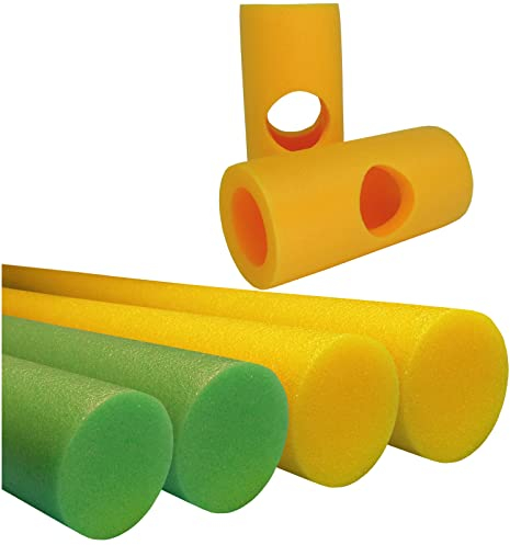 Conipa® - 4 Stück Schwimmnudel (160 x 7 cm) Kinder & Erwachsene INKL. 4 x Loch-VERBINDER (Schaumstoff) - Poolnudel Set ab 3-10 Jahre (Made IN Europe) - Pool Wassernudel (2 x Grün + 2 x Gelb)