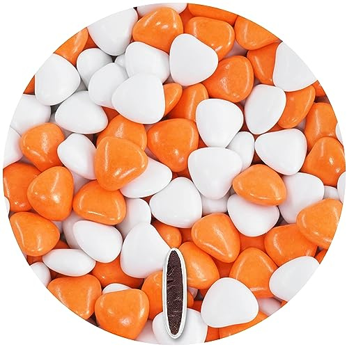 EinsSein Schokoherzen Hochzeit Herz Dragees weiss-orange glanz 1kg Mix | ca. 1,8 cm | Gastgeschenke Taufe, Kommunion, Party, Kindergeburtstag | Schokodragees, Schoko in Herzform bzw. Schokolinsen