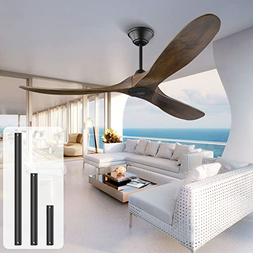 XSGDMN Ventilateur de plafond sans lumière,DC Motor Ventilateur de Plafond Intelligent Moderne,Télécommande 6 Vitesses, Minuterie pour Cuisine, Patio, Salon(132cm/52in, brun)