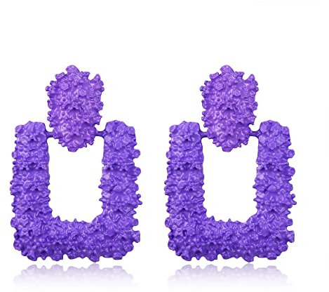 EVER FAITH Pendientes Mujer Geométricos Cuadrados Aretes Metálicos de Moda para Regalo Violeta