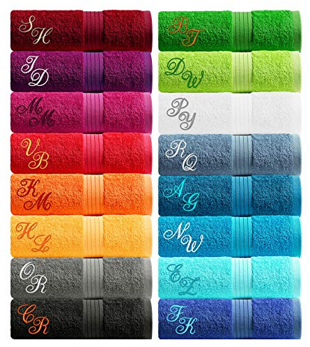 Lashuma Handtuch Bestickt mit Monogramm, 85x220 Königs Blau Badetuch, Linz Saunatuch
