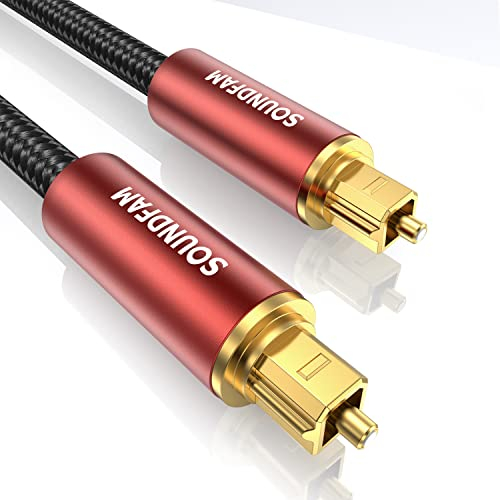 SOUNDFAM Optische Kabel 3M Optisches Audiokabel Digitales Toslink Kabel 24K Vergoldetes SPDIF Kabel für Soundbar TV - Weinrot