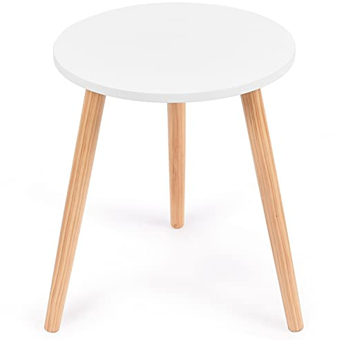 LIFEZEAL Beistelltisch Rund, Couchtisch aus Holz, Wohnzimmertisch Sofatisch mit 3 Beinen, Kleiner Teetisch Blumenhocker für Wohnzimmer, Schlafzimmer, Balkon, 40 x 40 x 48 cm, Weiß