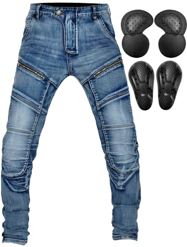 QIYUANT Herren Motorradhose Motorrad Jeans Reiten Schutzhose Denim Stretch Reißfester Vintage Casual Jeanshose mit Abnehmbar Verbesserter Rüstung Knie-Hüftpolster