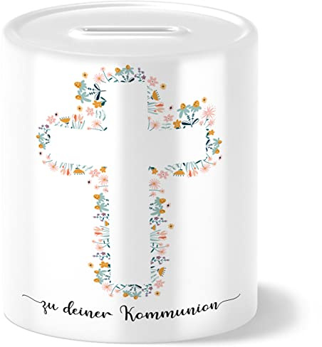 OWLBOOK Kommunion Kreuz mit Blumen Spardose Geschenk Kommunion Geschenke für Mädchen und Junge Gastgeschenk Geldgeschenke Erstkommunion