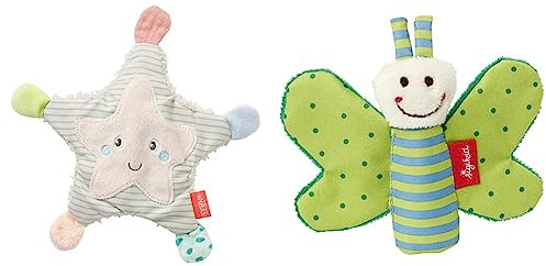 Fehn Knister Seestern – Activity Baby Raschel Spielzeug zum Greifen und Spielen & Knisterspielzeug für Babys und Kleinkinder ab 0+ Monaten & SIGIKID 41179 Greifling Schmetterling Red Stars grün