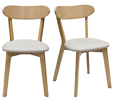 Miliboo Vintage-Stühle aus hellem Holz mit Eichenfurnier und beigem Stoff (2er-Set) Dove