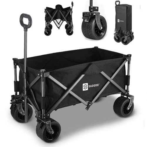 Sadodo Large Camping Trolley Wagon Cart,Trolly on Wheels,Strong Tank Wheels with Brakes,160L Capacity Heavy Duty 500LBS,Festive Garden Wagon,Picnic Shopping Trolley (BLACK)