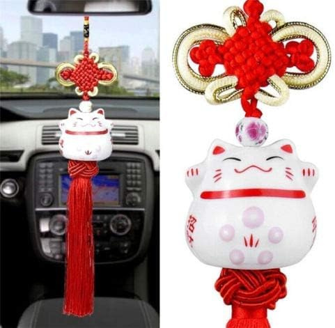 EatingBiting Maneki Neko - Ciondolo portafortuna a forma di gatto della fortuna Fengshui, in ceramica, da appendere, per la casa e l'auto, per evitare il male, per la salute e la ricchezza