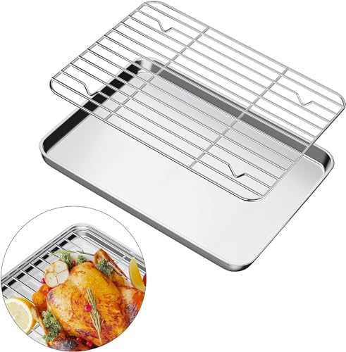Seahelms Plaque Pâtisserie avec Grille, Plaque inox four Rectangulaire, Plaque Perforee Patisserie four 30x25x2,5 cm,Facile à nettoyer,a au lave-Vaisselle et Résistant four Pour Pizza,Biscuits,Viande