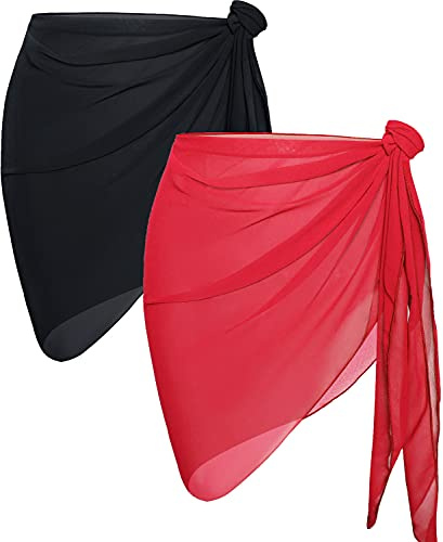 Gosunny Strandkleider für Frauen 2 Stück Sarong Tuch(Schwarz und Rot)