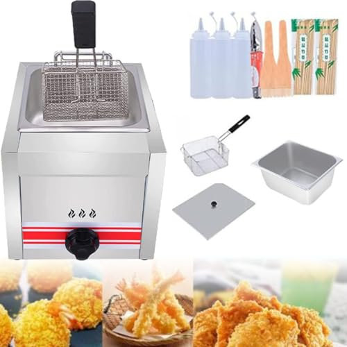 Friteuse à Gaz Professionnelle, Friteuse Professionnelle,avec paniers et couvercles de friteuse, pour Famille Restaurant Commercial Frites,Singlecylinder10L