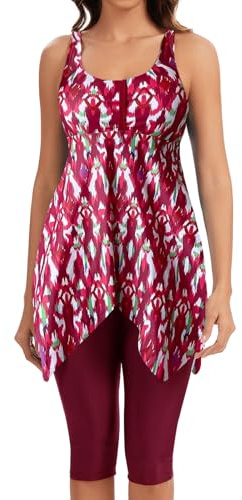 ECUPPER Women Plus Size Tankini Swimsuit Two Piece Swimdress Modest Adjustable Bathing Suit with Shorts
