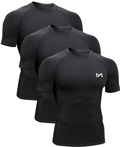 MEETYOO Kompressionströja för män, funktionell skjorta, kortärmad fitnessskjorta, män, sportskjorta, andas, löpartröja för löpning, jogging, sportskjorta, gym, Svart svart svart, XL