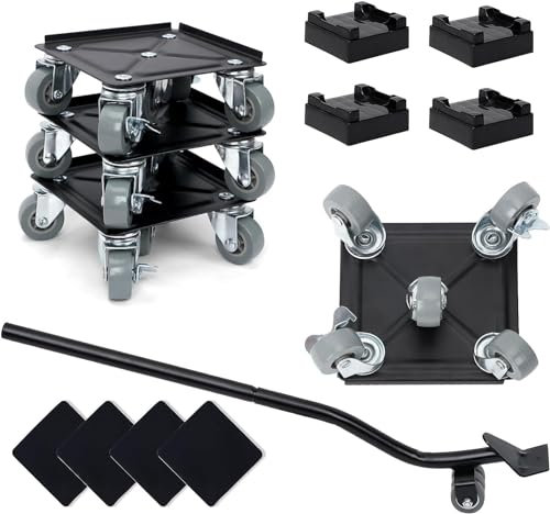 Möbel Transportrollen Set, Möbelroller Transportroller 5 Räder 360 Rotation Max for 500KG, 4 Stück mit 1 Lastenhebe, Möbel Transporthilfe Schwerlast für möbel verschieben