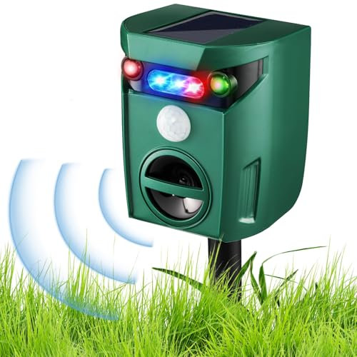 ZZOUFI Cat Repellent Ultrasonic, Cat Deterrents for Gardens, Cat Scarers that Really Work, Solar Fox Deterrent, Outdoor Waterproof Animal Repeller for Squirrel Badger Rabbit Deer, PIR Sensor Alarm