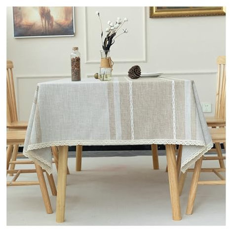Epinki 140x140CM Tischtücher, Tischwäsche Streifen Baumwolle Leinen, Biertisch Tischdecke Hochzeit Dauerhaft Kratzfest Mitteldecke für das ganze Jahr, Kaffee