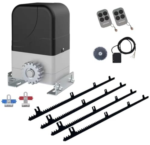 MATISMO AMC400 - Motor para puerta corredera de hasta 400 kg, con 2 mandos a distancia, fotocelulas y 4 cremalleras de 1m. (4 m cremalleras nylon y 1 fotocelulas de espejo)