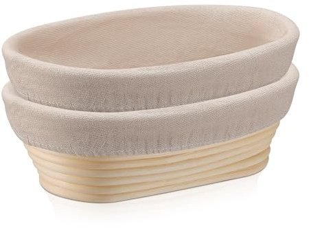 HaWare Bread Proofing Basket-Set of 2, 10inch Oval Natural Rattan Sourdough Proving Basket with Liner for Bread Making, 25x14x8cm, Healthy & Non-Toxic