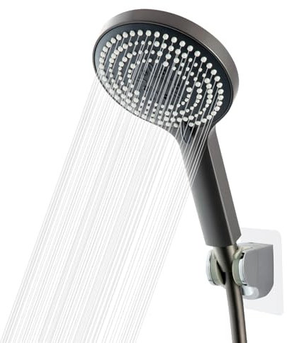 OFFO Soffione Doccia con Tubo,Flessibile da 1,6 m, con 6 Modalità Di Spruzzo,Soffione Doccia Grande con Tubo a Risparmio Idrico,Doccino per Doccia con Tubo a Mano per Il Bagno,Nero Cromo