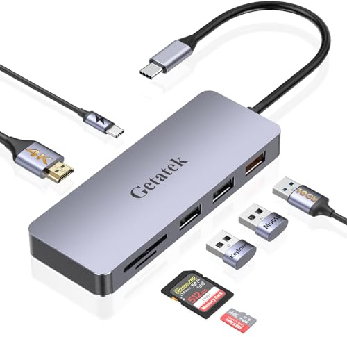 7 IN 1 USB C Hub Mit HDMI, USB3.2 10Gbps, 2 USB 2.0, 100W PD, SD/TF Kartenleser, Für 2024-2016 MacBook Pro/Air 13/14/15/16, Universal Type C Multiport Adapter