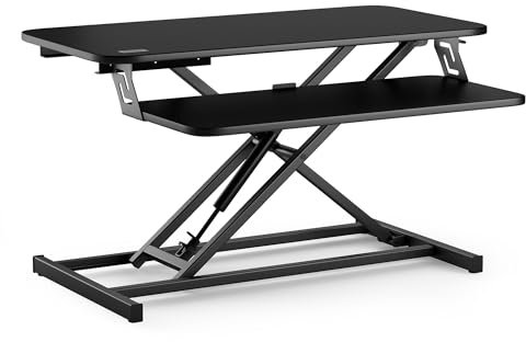 SENSE7 Escritorio Plegable Desk Converter, Escritorio Ajustable en Altura, Soporte para portátil, Capacidad de Carga 13kg, estación de Trabajo de pie, 81x40cm, Mesa con Bandeja para Teclado, Black